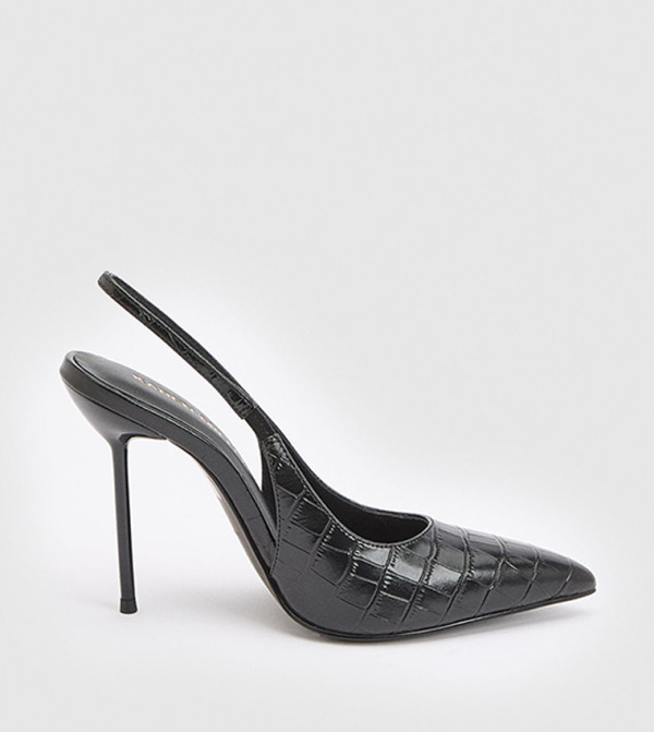 Croc Leather Slingback Pumps
