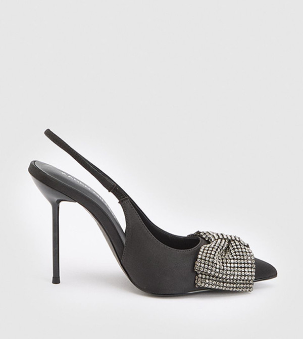 Satin Embellished Bow Slingback Pumps