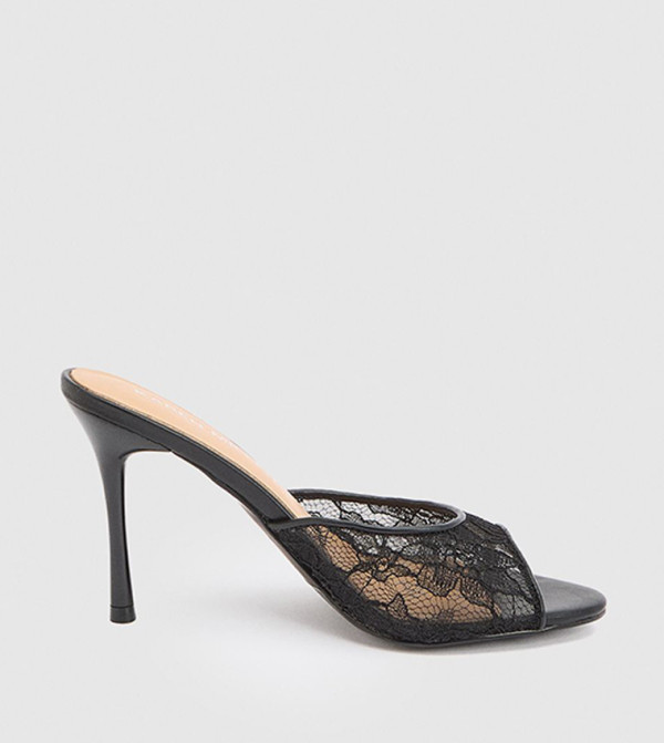 Lace Peep Toe Heeled Sandals