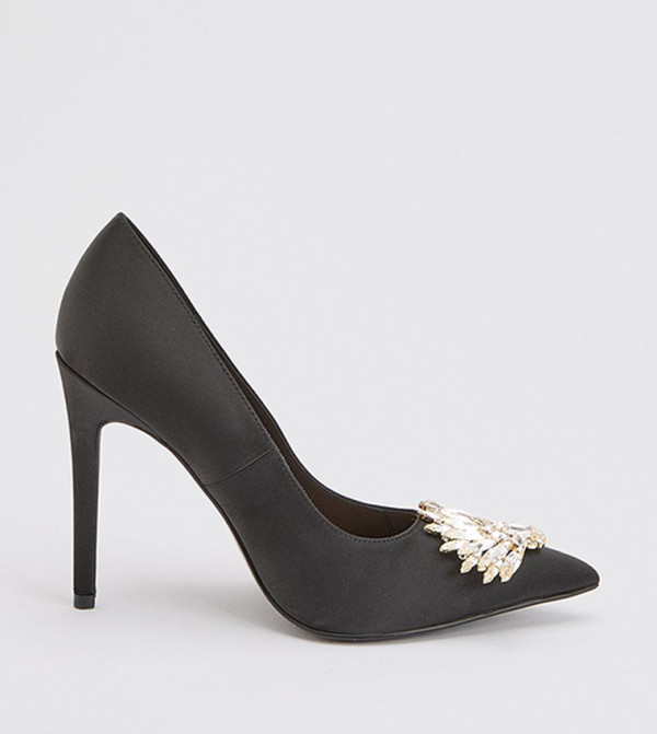 Satin Stiletto Embellished Pumps