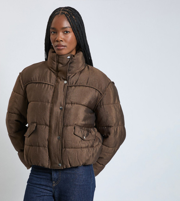 Padded and Ribbed Puffer Jacket