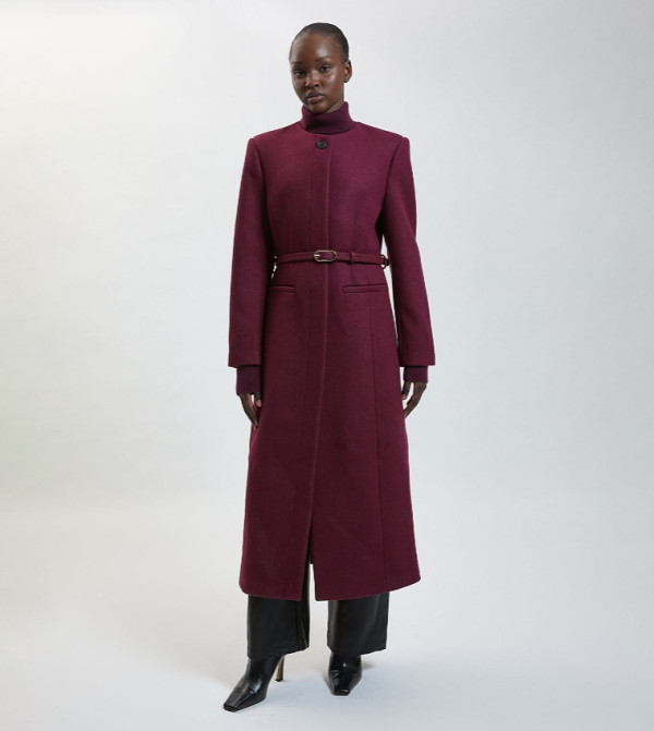 Wool Blend Belted Midi Coat