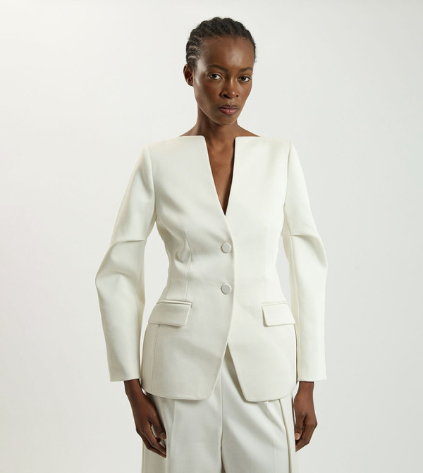 Tailored Satin Collarless Blazer