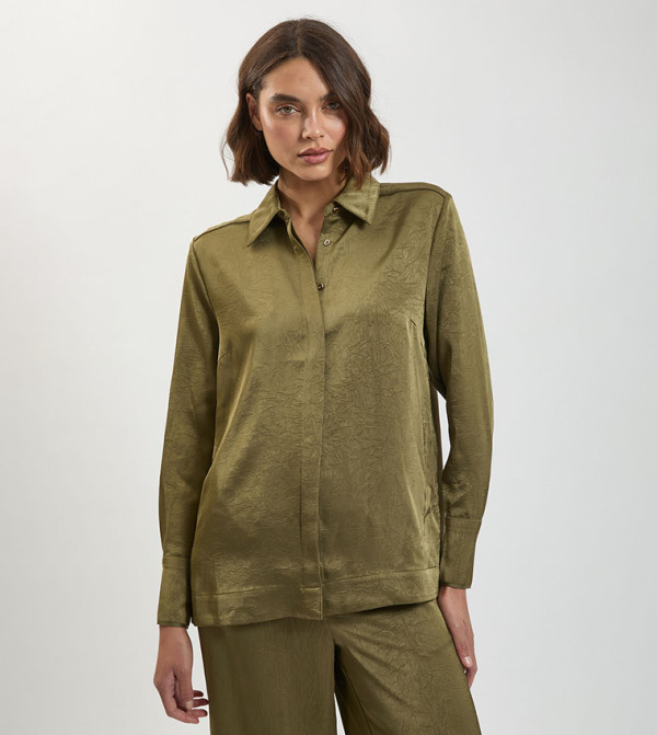 Petite Satin Relaxed Fit Woven Shirt