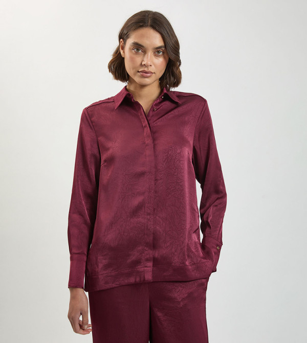 Petite Satin Relaxed Fit Woven Shirt