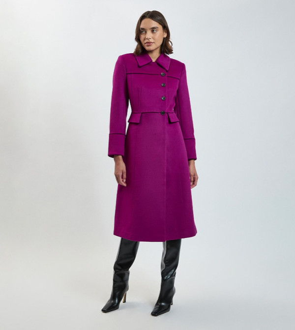 Petite Brush Wool Tipped Button Maxi Coat