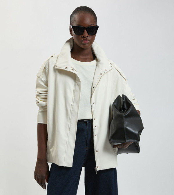 Faux Leather Relaxed Cocoon Jacket