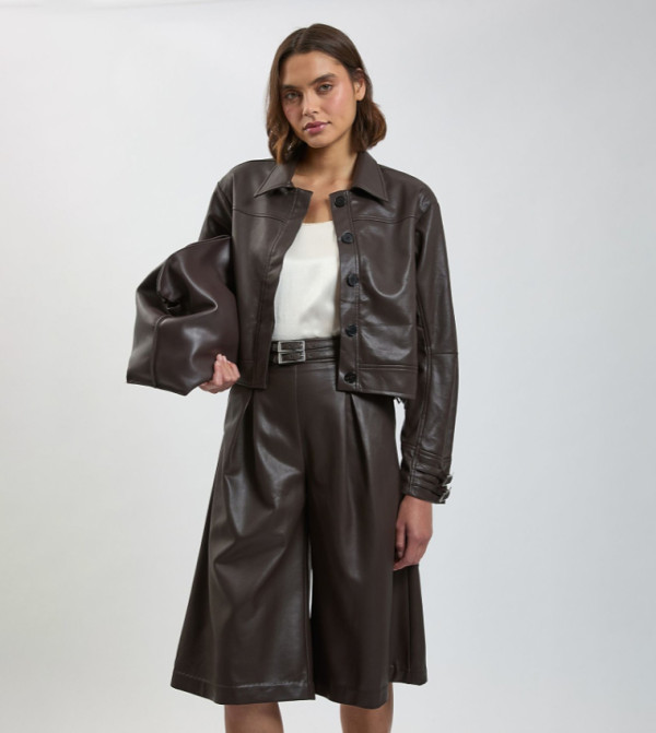 Faux Leather Tab Detail Bomber Jacket