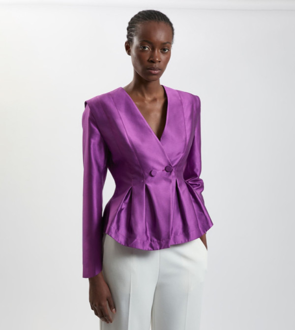 Structured Satin Peplum Tailored Blazer