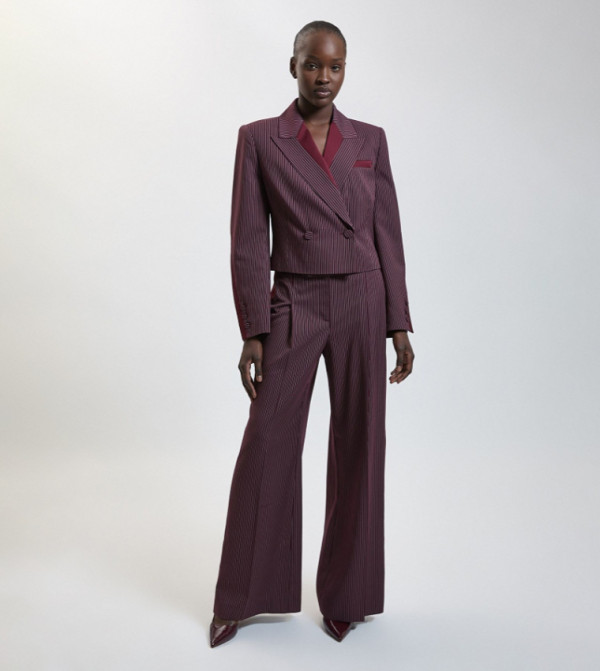 Pinstripe Satin Mix Tailored Wide Leg Trousers