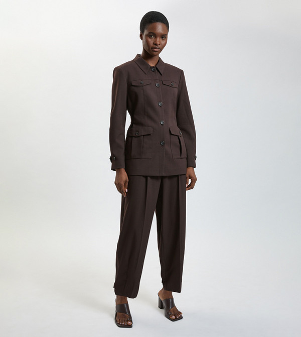 Petite Herringbone Texture Utility Trousers
