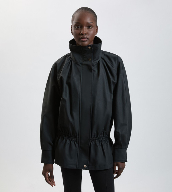 Trench Plaid Mix High Neck Bomber Jacket