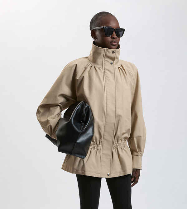 Trench Plaid Mix High Neck Bomber Jacket