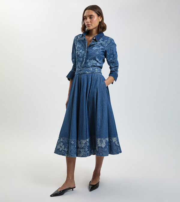 Jacquard Midi Denim Skirt