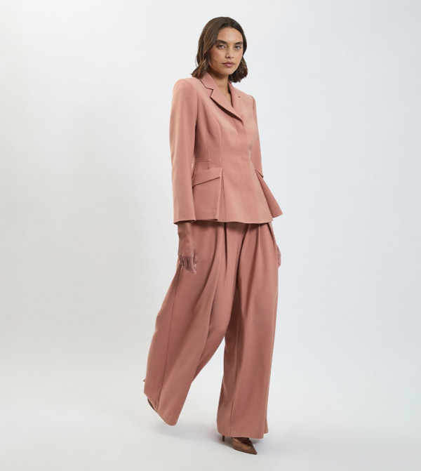 Polished Pleat Tailored Wide Leg Trousers