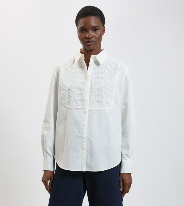 Petite Military Stitch Detail Cotton Poplin Shirt
