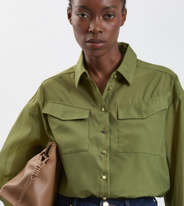 Trim Detail Long Sleeves Organdie Shirt