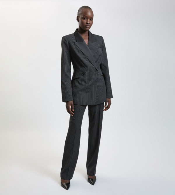 Pinstriped Tailored Wide Leg Trousers