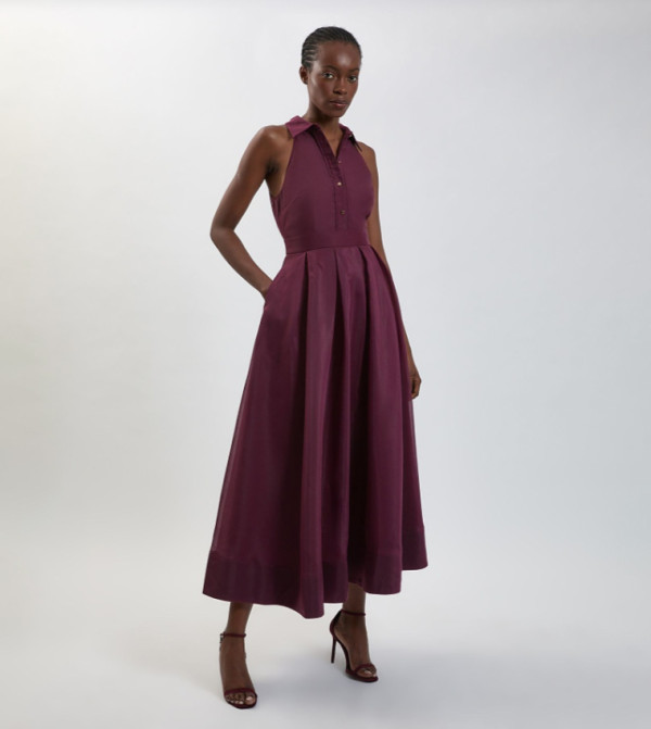 Petite Organza Collared Maxi Dress