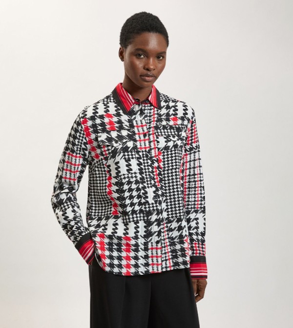 Dogtooth Print Viscose Woven Shirt