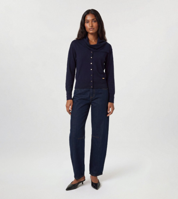 Viscose Blend Draped Tie Neck Knit Sweater