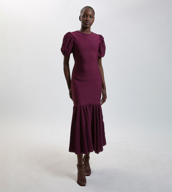 Bandage Figure Form Chiffon Sleeves Knit Midi Dress