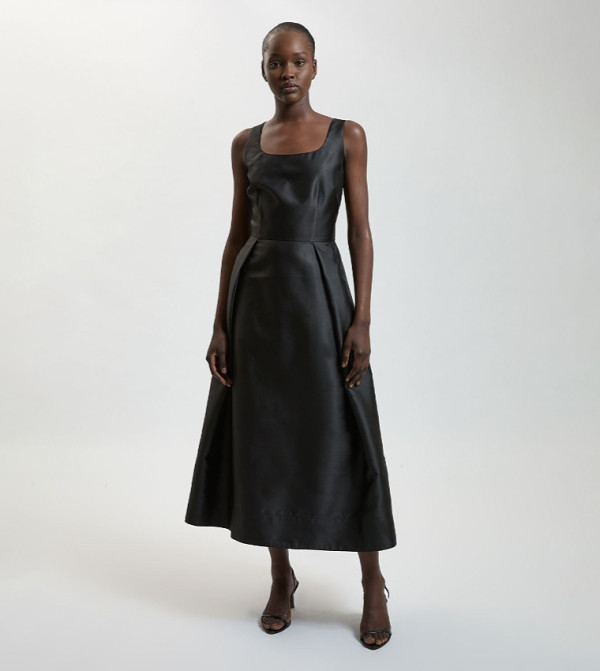 Structured Satin Full Skirted Midi Dress