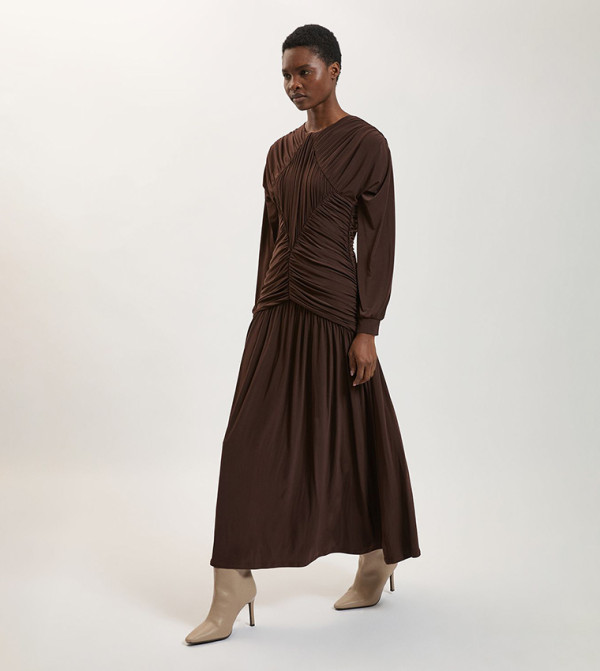 Premium Ruched Long Sleeved Jersey Maxi Dress