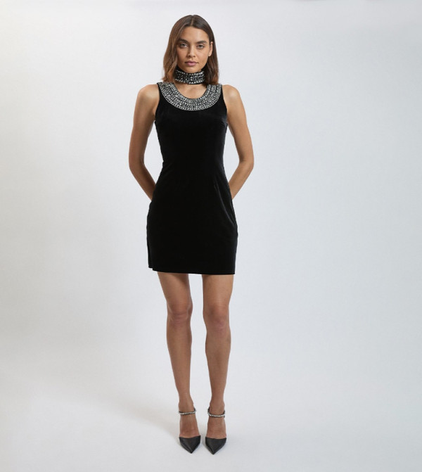 Crystal Embellished Velvet Mini Dress