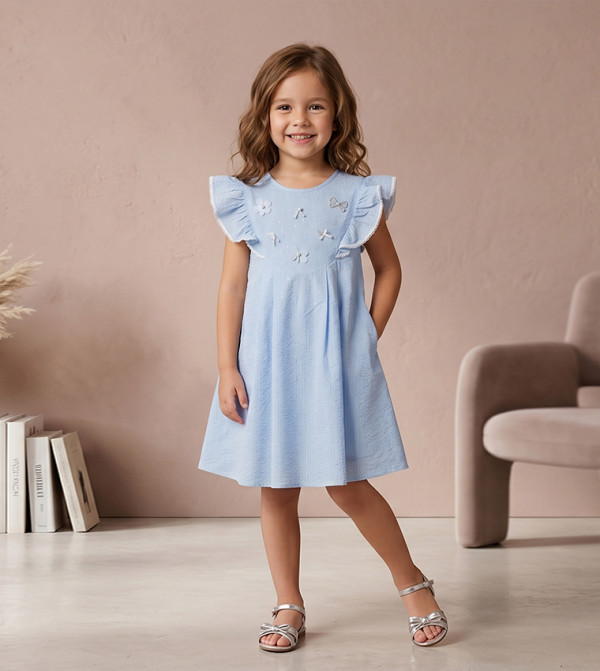 Embellished Short Sleeves A-Line Dress