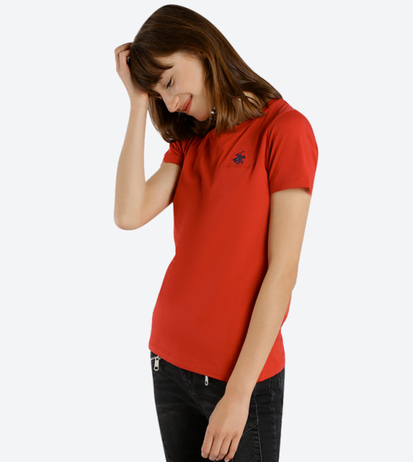 Logo Embroidered Short Sleeve T-Shirt - Red BP L1365