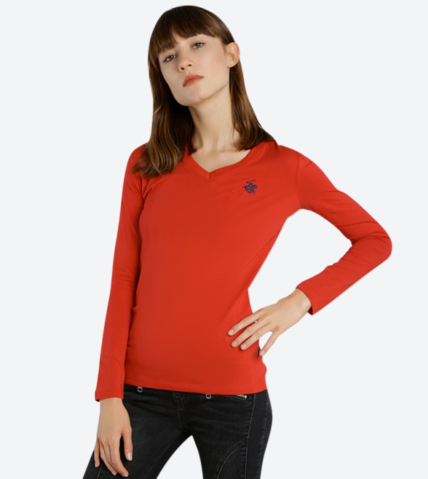V-Neck Long Sleeve T-Shirt - Red BP L1368