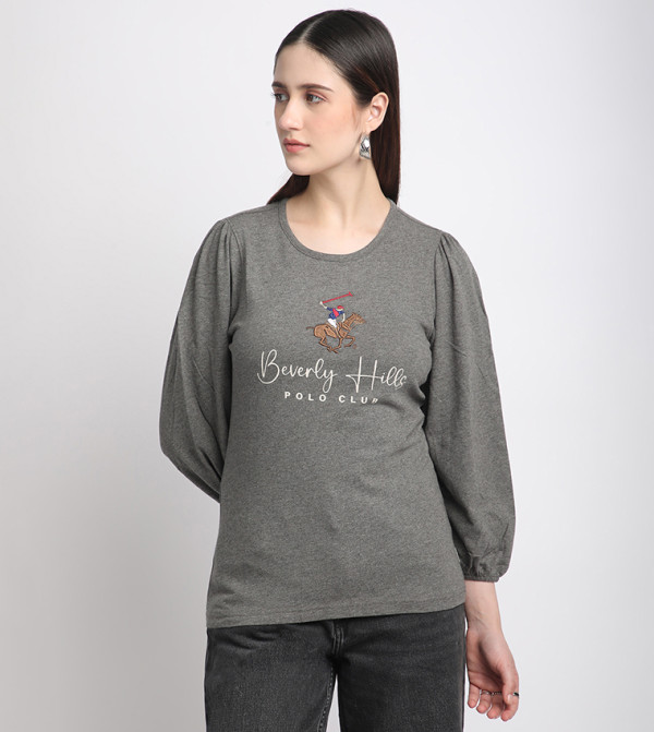 Logo Printed Puff Sleeves Top