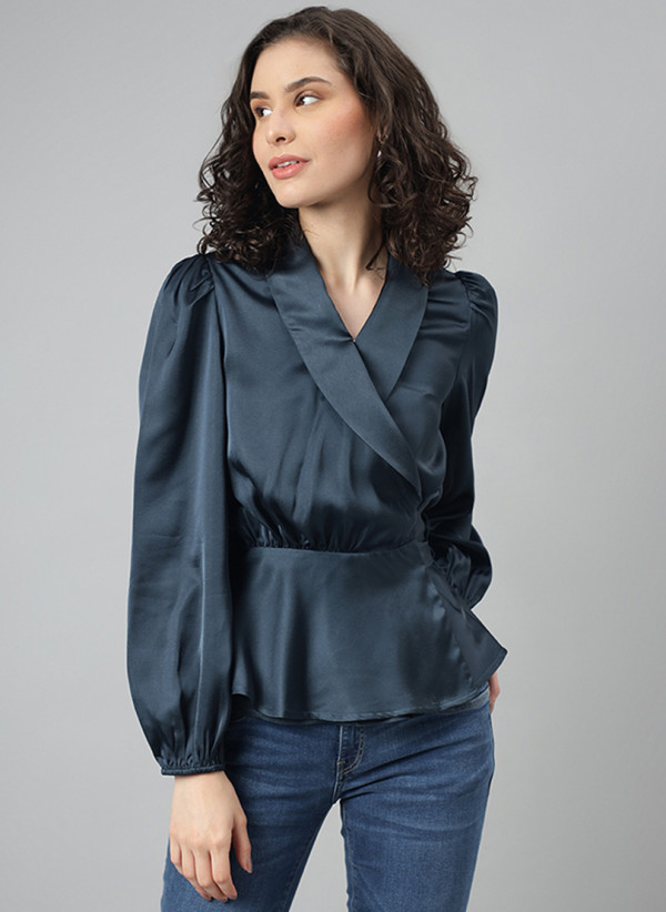 Solid Wrap Bishop Sleeve Top