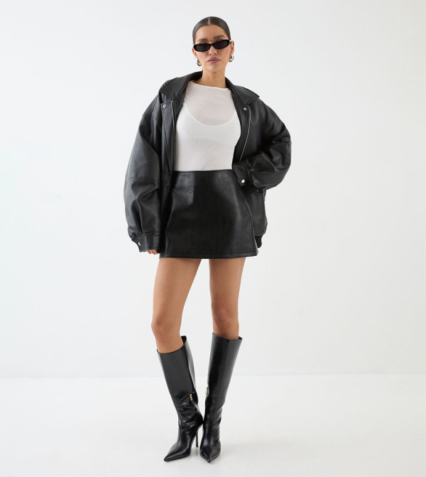 Textured Faux Leather Mini Skirt