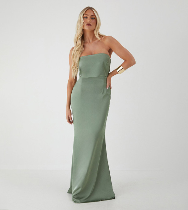 Premium Satin Bandeau Overlay Bridesmaid Maxi Dress