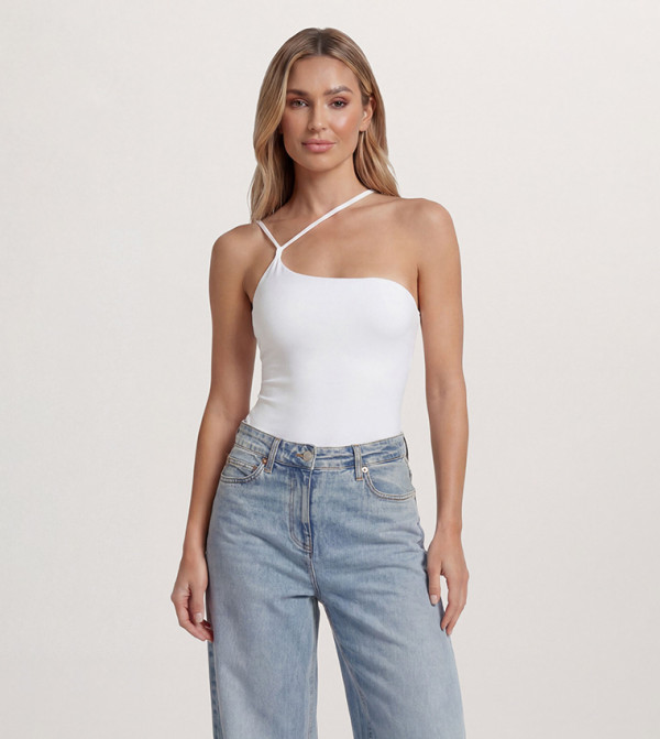 Slinky Double Strap Asymmetric Bodysuit Top