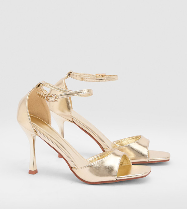 Mila Faux Metallic Leather Ankle Strap Stiletto Heeled Sandals