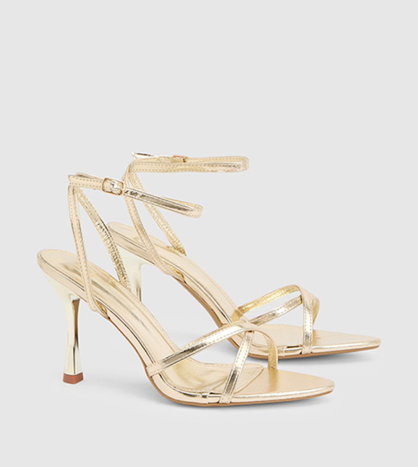 Faux Metallic Leather Stiletto Heeled Sandals
