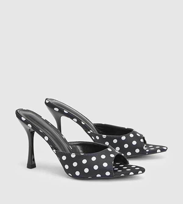 Polka Dots Faux Leather Stiletto Heeled Sandals