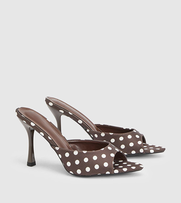 Polka Dots Faux Leather Stiletto Heeled Sandals