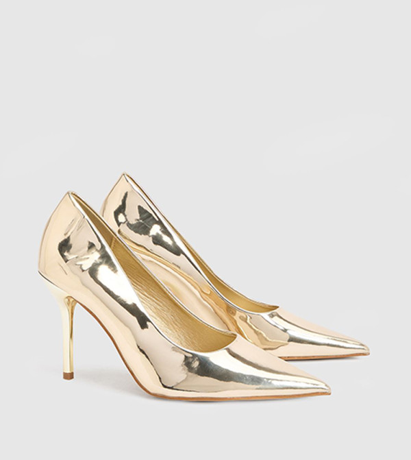 Faux Metallic Leather Stiletto Heeled Pumps