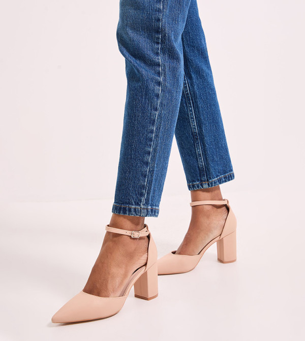 Blanche Ankle Strap Pointed Toe Block Heel Pumps