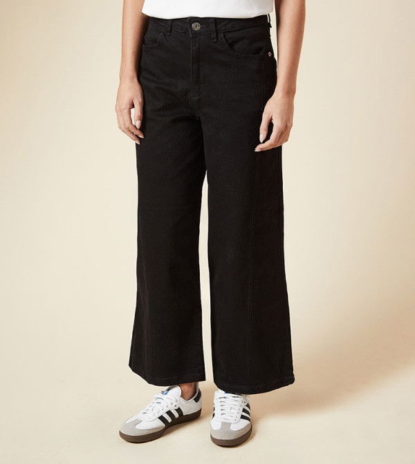 Petite Seam Detail Wide Leg Jeans