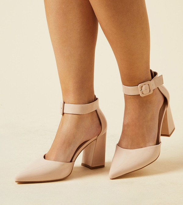 Wide Fit Echo Buckle Detail Ankle Strap Pumps