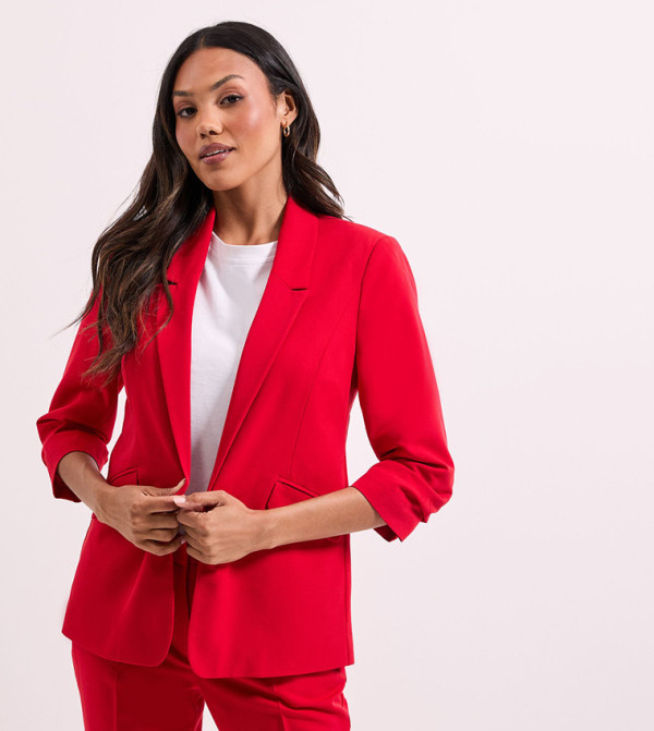 Ruched Sleeves Lapel Collar Blazer