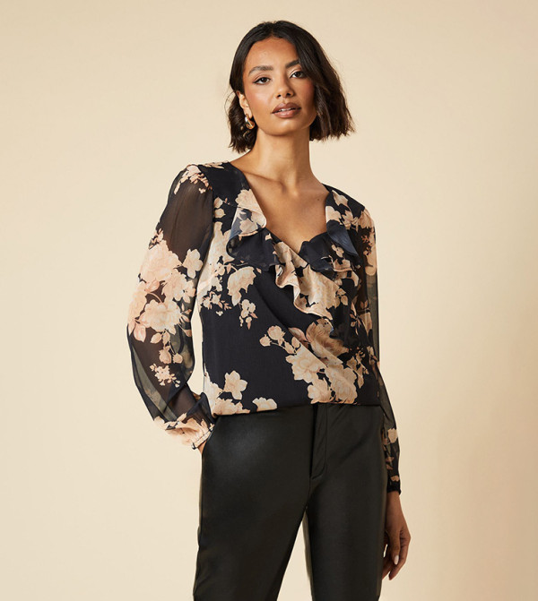 Floral Printed Chiffon Ruffled Top
