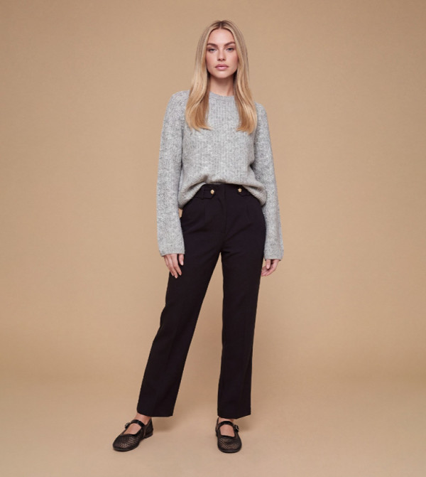 Petite Tab Belted Straight Fit Trousers