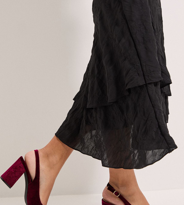 Ellens Velvet Pointed Block Heel Slingback Pumps