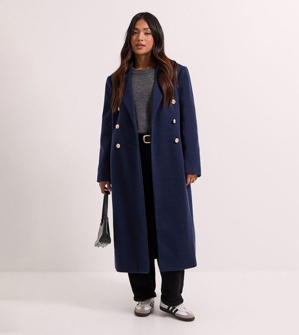 Petite Long Sleeves Fitted Military Coat